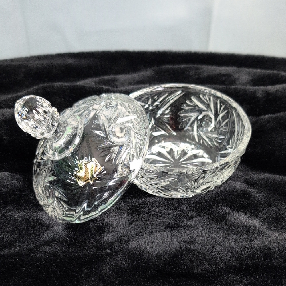 Crystal Zajecar Glass Lidded Trinket Bowl Vintage